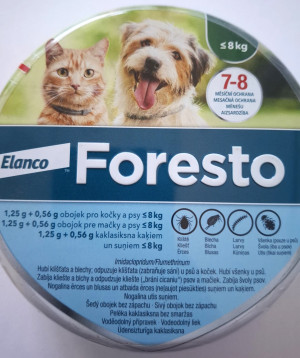 Foresto 1,25 g + 0,56 g pret ērcēm/ blusām kakla siksna kaķiem un suņiem līdz 8 kg 38cm